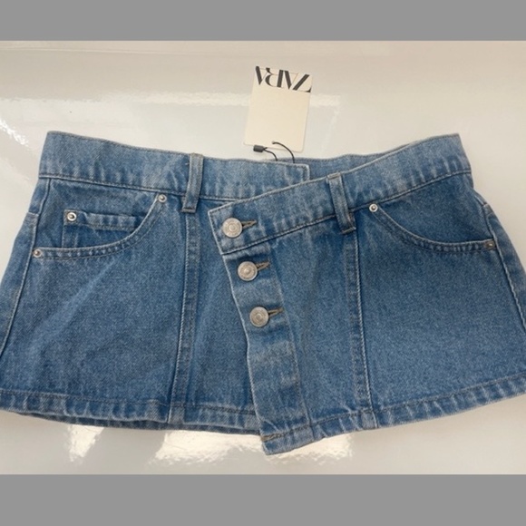 NWT Zara Denim Sash Belt Micro Mini Skirt Jean Cover Up main image 12